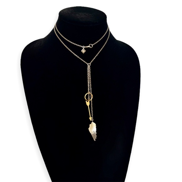 Banana Republic Jewelry - BANANA REPUBLIC | Two-tone Y-Drop Circle, Arrow & Feather Pendant Necklace | NWT
